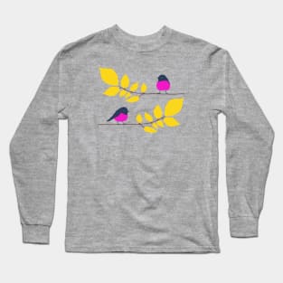 Pink robins on a tree branch Long Sleeve T-Shirt